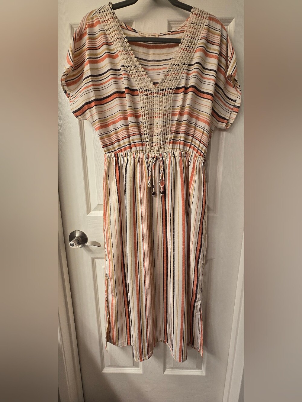 Women's Striped Maxi Dress in Cream & Multicolor